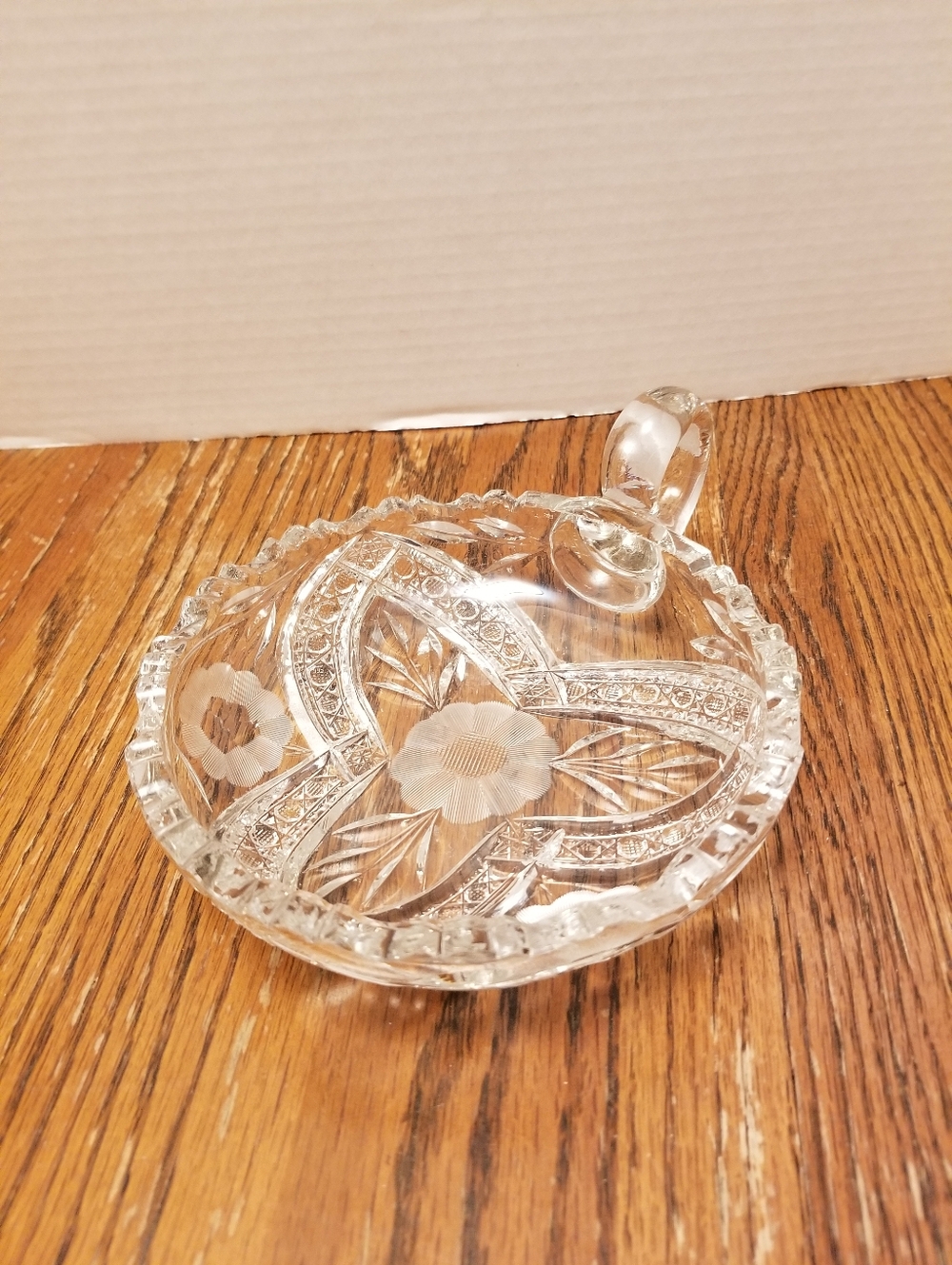 Vintage  Crystal Cut Glass Candy Dish with Handle - Clear